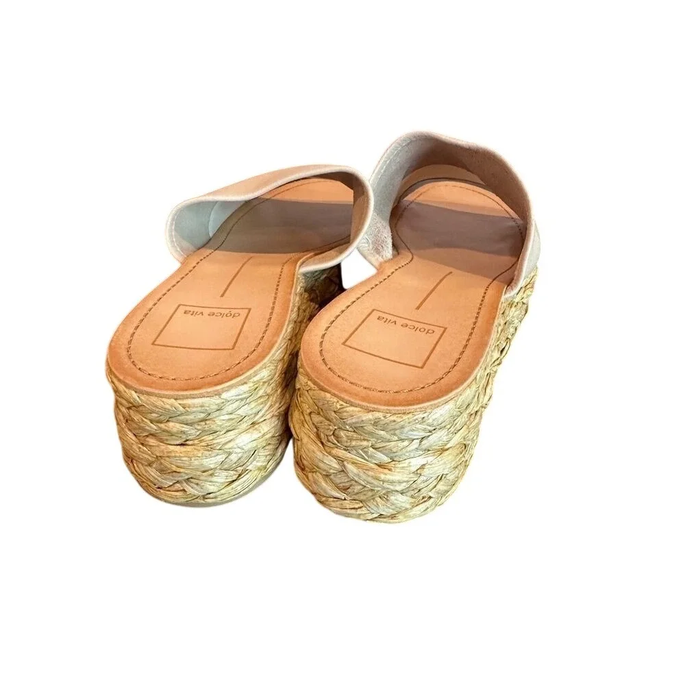 Dolce Vita Womens Leather‎ Platform Slide Espadrille Wedge Sandals Cream Tan